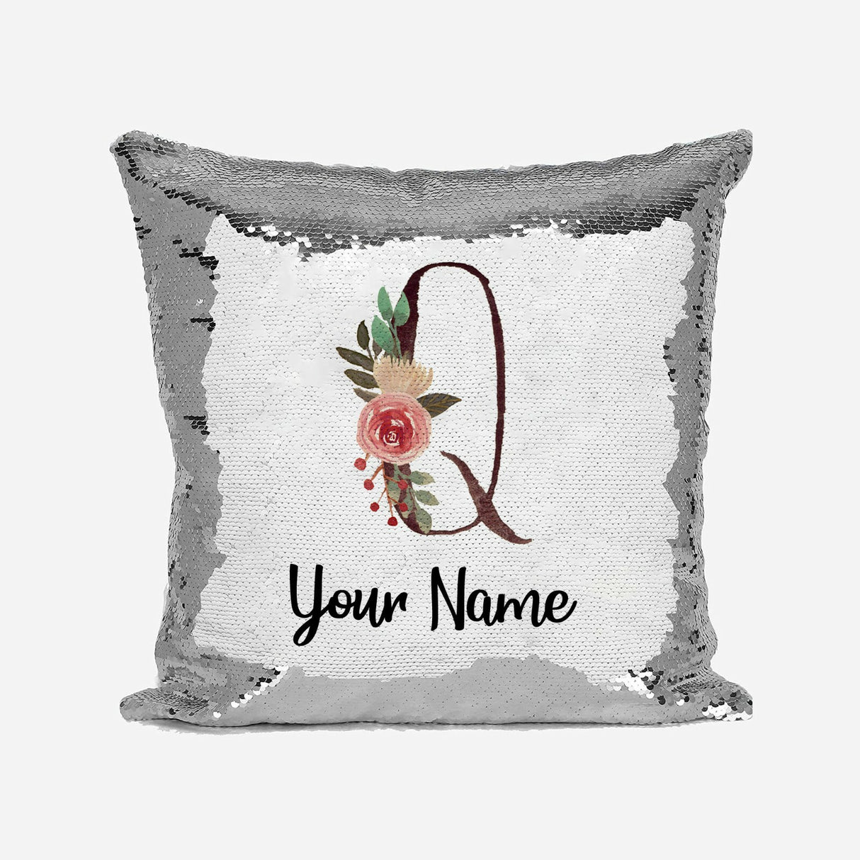 Personalised Floral Watercolour Effect Alphabet Sequin Magic Cushion + Pillow
