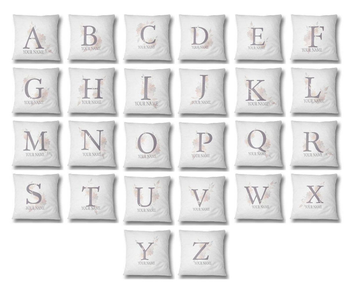 Personalised Misty Dusty Pastel Alphabet Floral Name Initial Letter Cushion