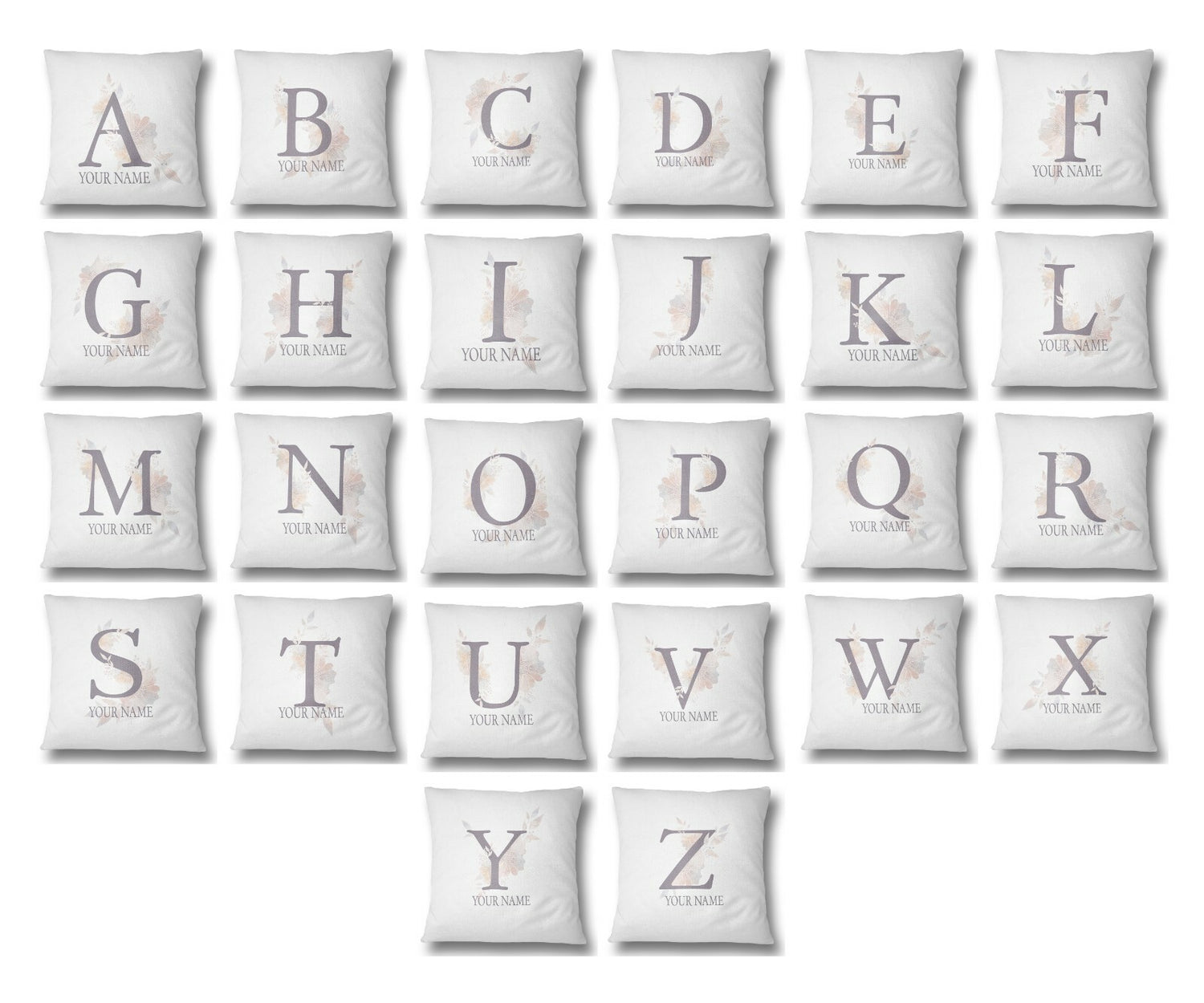 Personalised Misty Dusty Pastel Alphabet Floral Name Initial Letter Cushion
