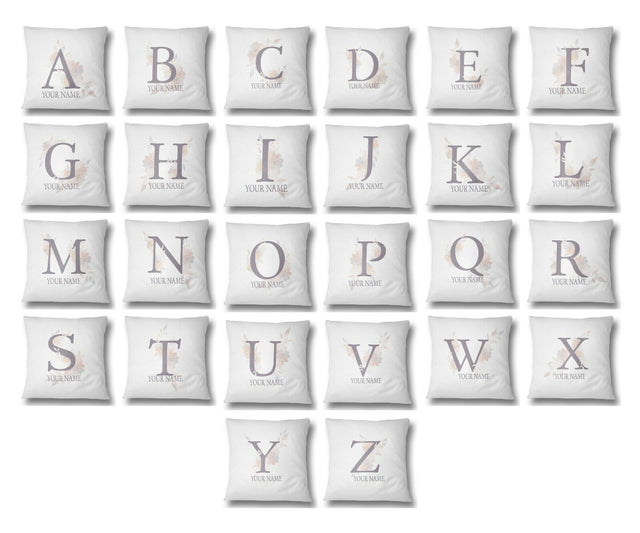 Personalised Misty Dusty Pastel Alphabet Floral Name Initial Letter Cushion