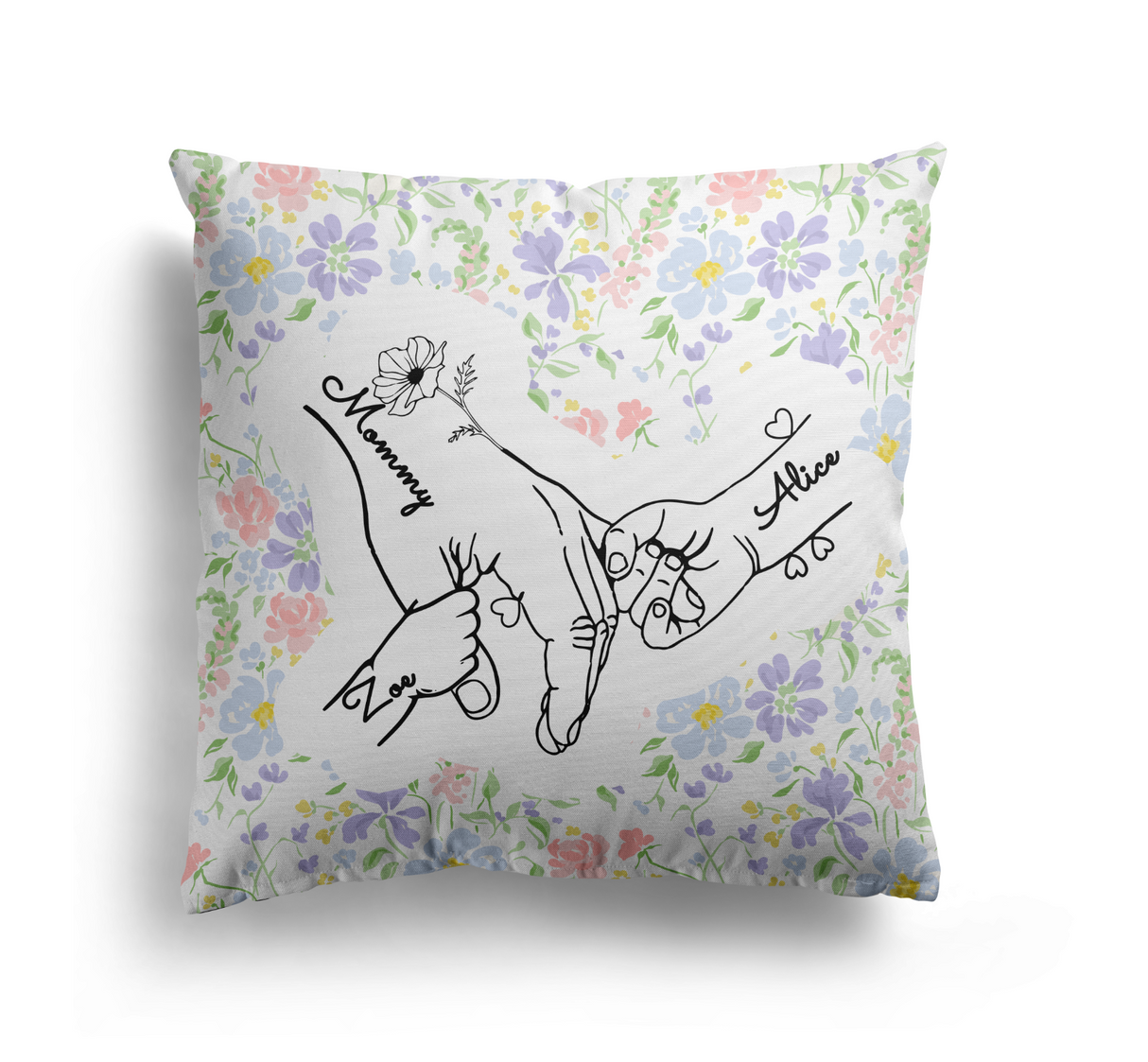 Mother's Day Gift Custom Floral Name Novelty Memory Square Filled Cushion Decor