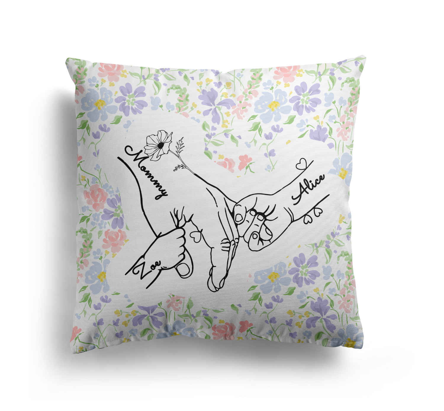 Mother's Day Gift Custom Floral Name Novelty Memory Square Filled Cushion Decor