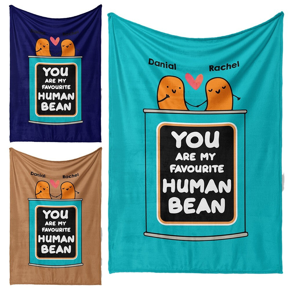 Personalised My Favourite Human Bean Name Novelty Soft Warm Fleece Blanket Decor