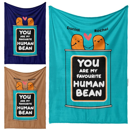 Personalised My Favourite Human Bean Name Novelty Soft Warm Fleece Blanket Decor