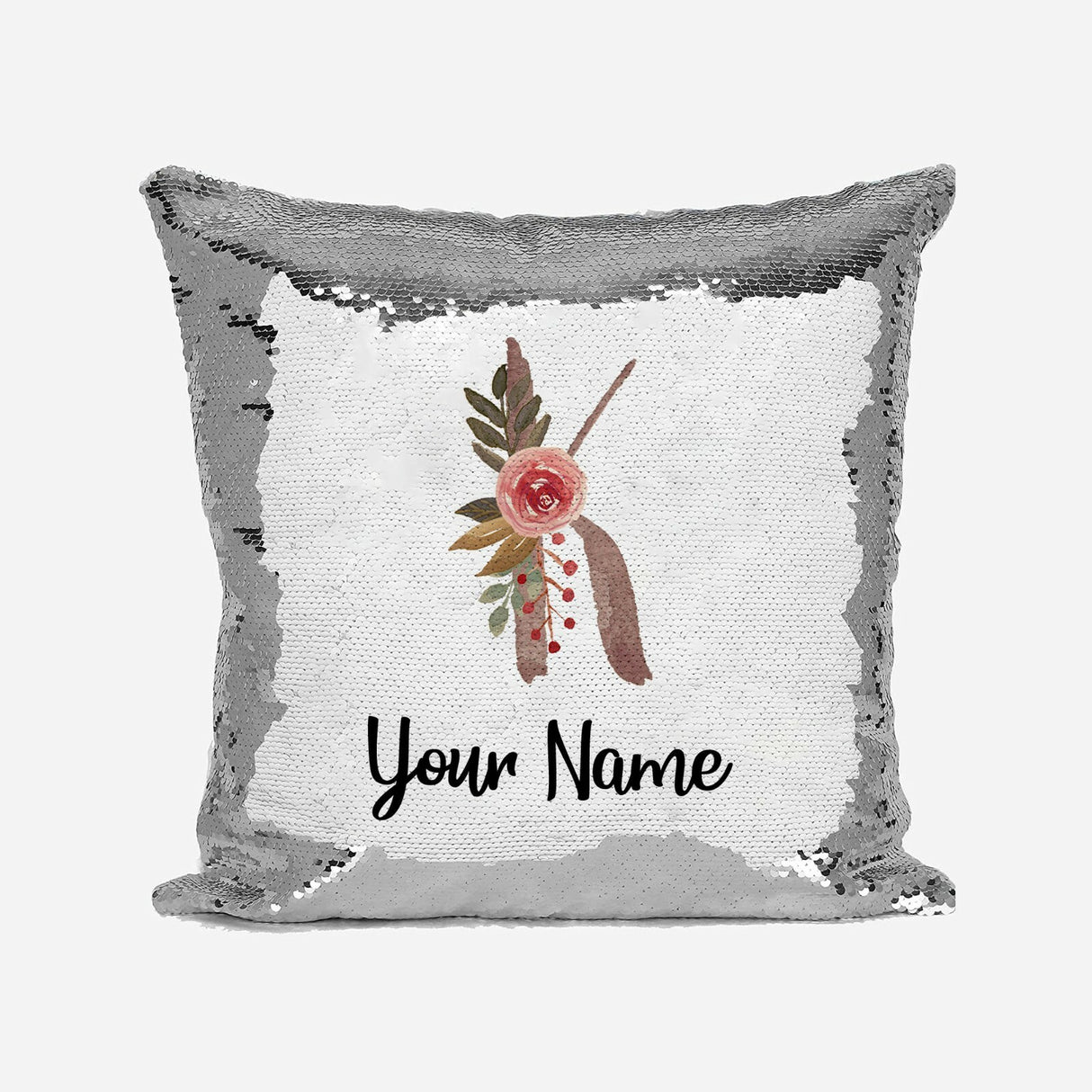 Personalised Floral Watercolour Effect Alphabet Sequin Magic Cushion + Pillow