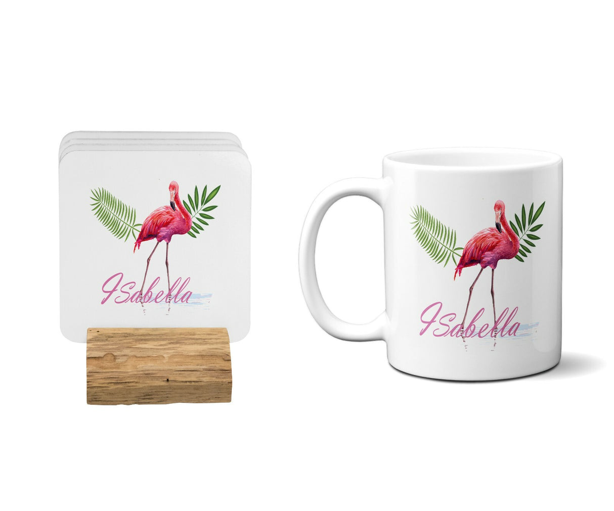 Personalised Name Flamingo Sketch Coffee Tea Mug Gift 11oz Mug + Coaster