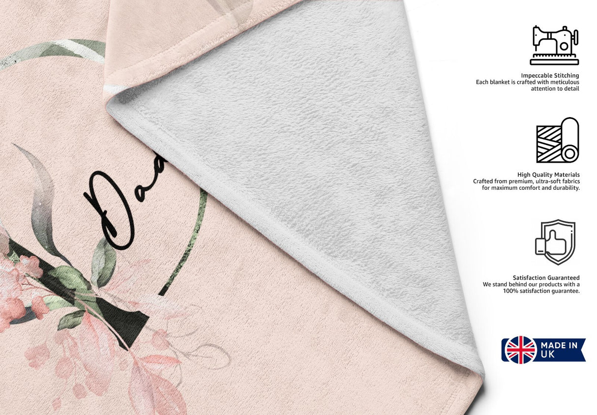 Personalised Name Botanical Blush Initial Letter Soft Warm Fleece Blanket Decor