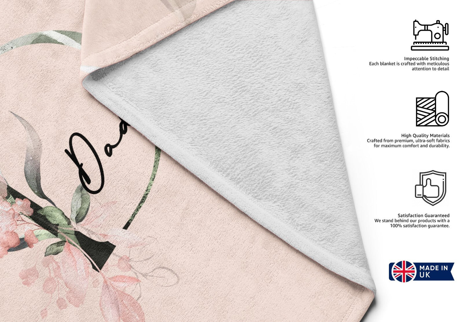 Personalised Name Botanical Blush Initial Letter Soft Warm Fleece Blanket Decor