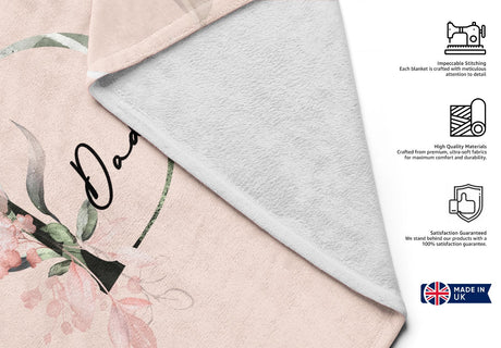Personalised Name Botanical Blush Initial Letter Soft Warm Fleece Blanket Decor