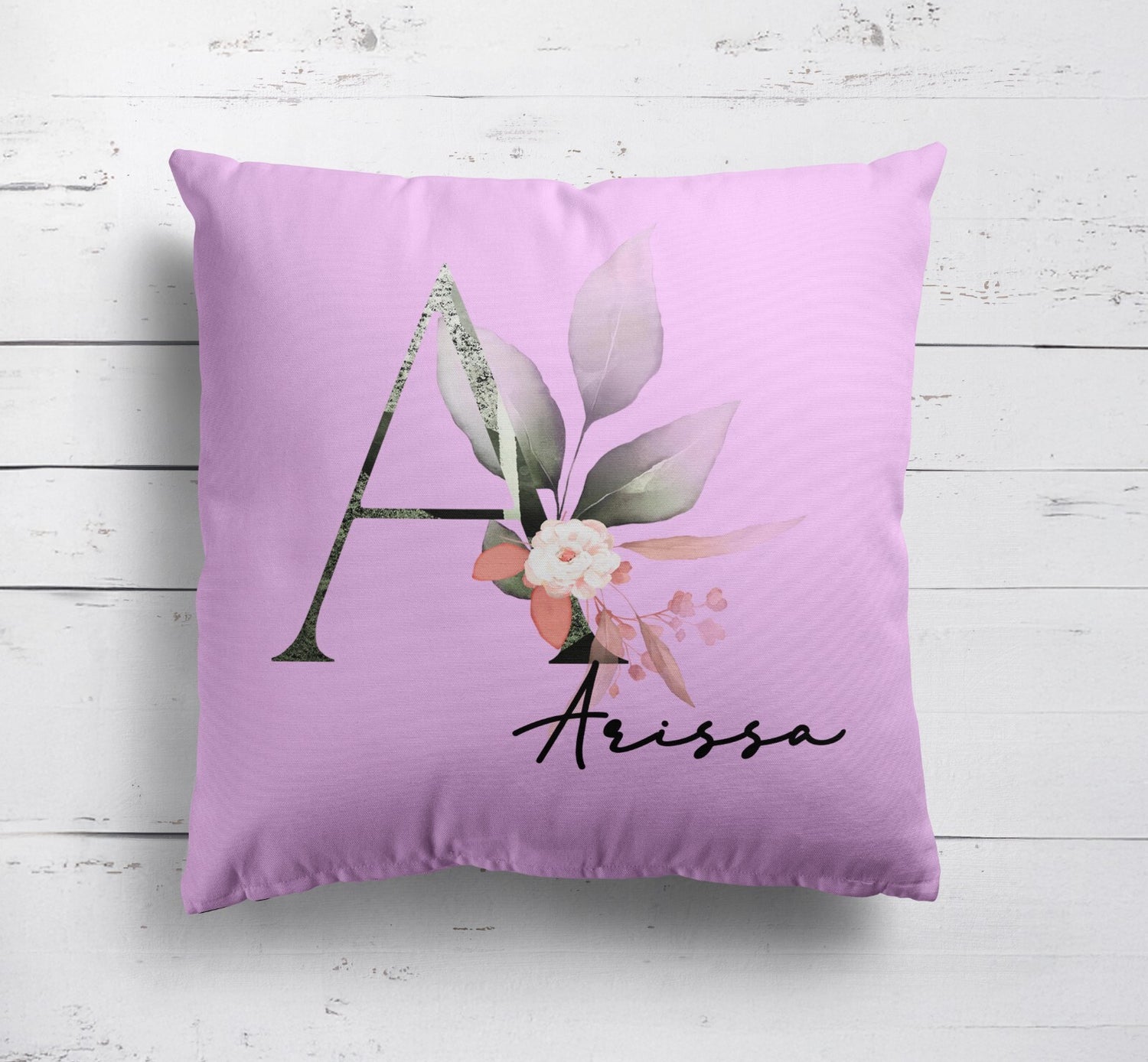 Personalised Name Botanical Blush Initial Letters Square Fill Zip Cushion Throw