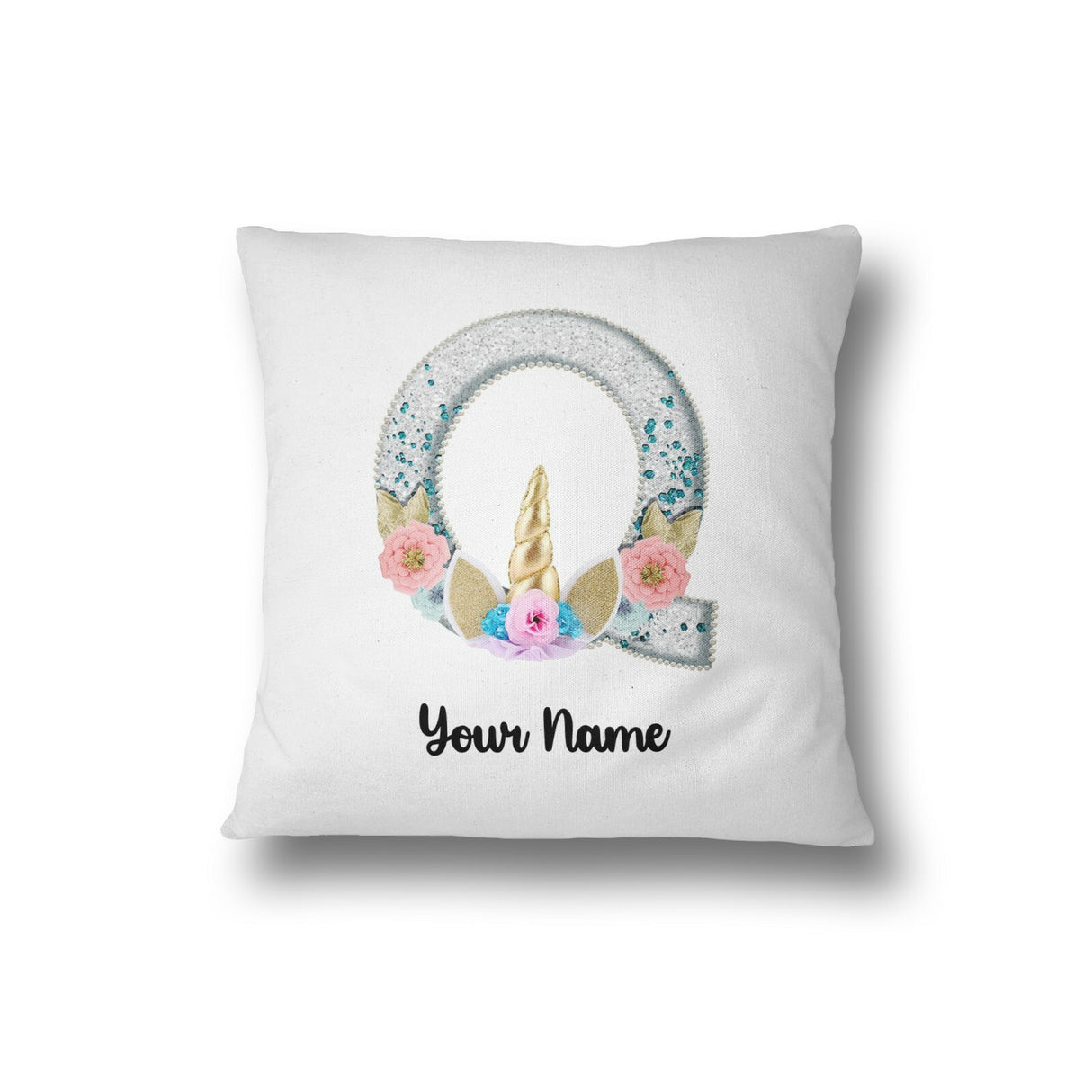 Personalised Unicorn Sparkly Kids Girls Monogram Alphabet Initial Letter Cushion