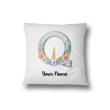 Personalised Unicorn Sparkly Kids Girls Monogram Alphabet Initial Letter Cushion