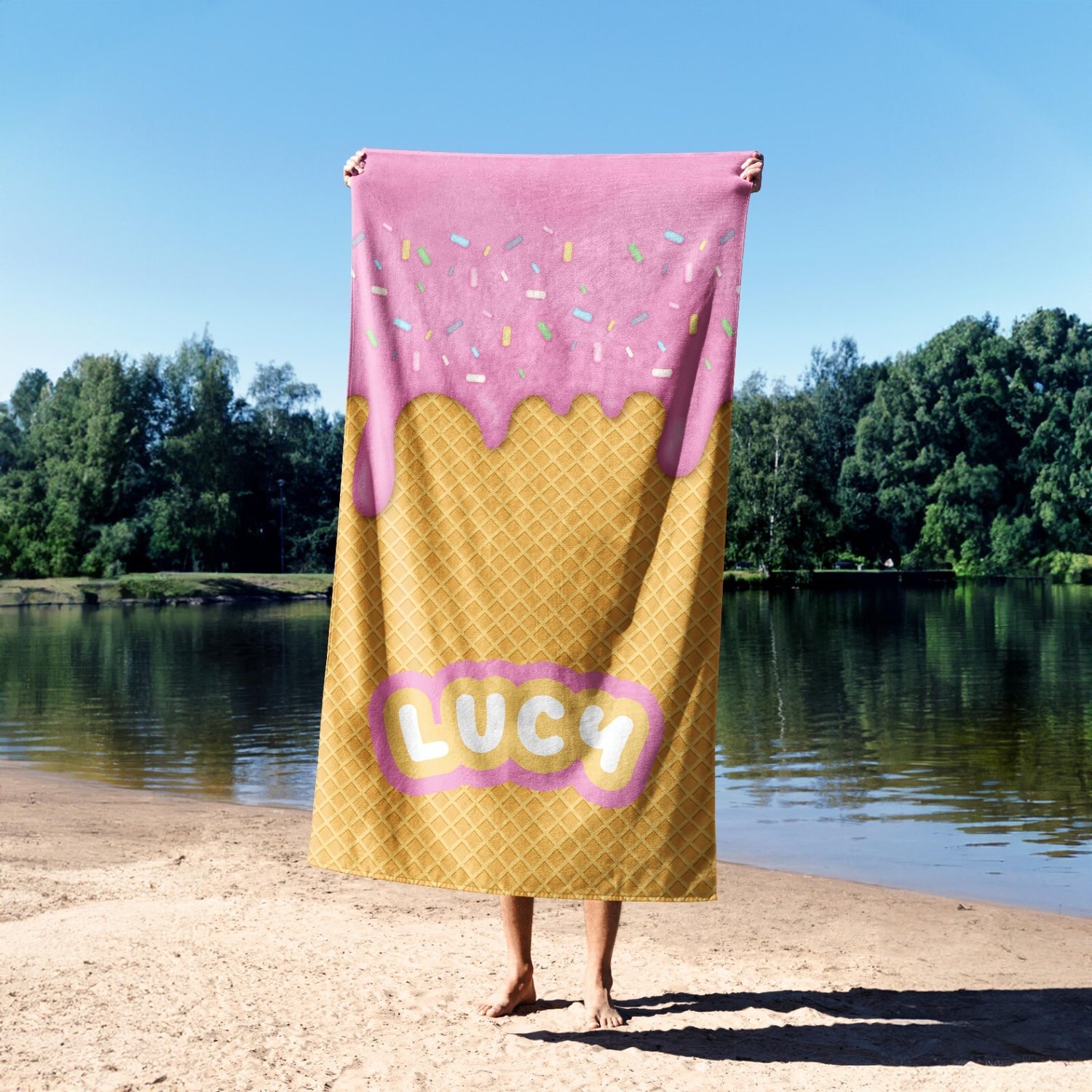 Ice Cream Cone Summer Holiday Kids Novelty Retro Beach Bath Sheet Face Towel