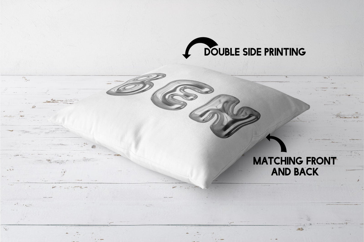 Personalised 3D Bubble Name Text Print Soft Square Filled Cushion Throw Decor