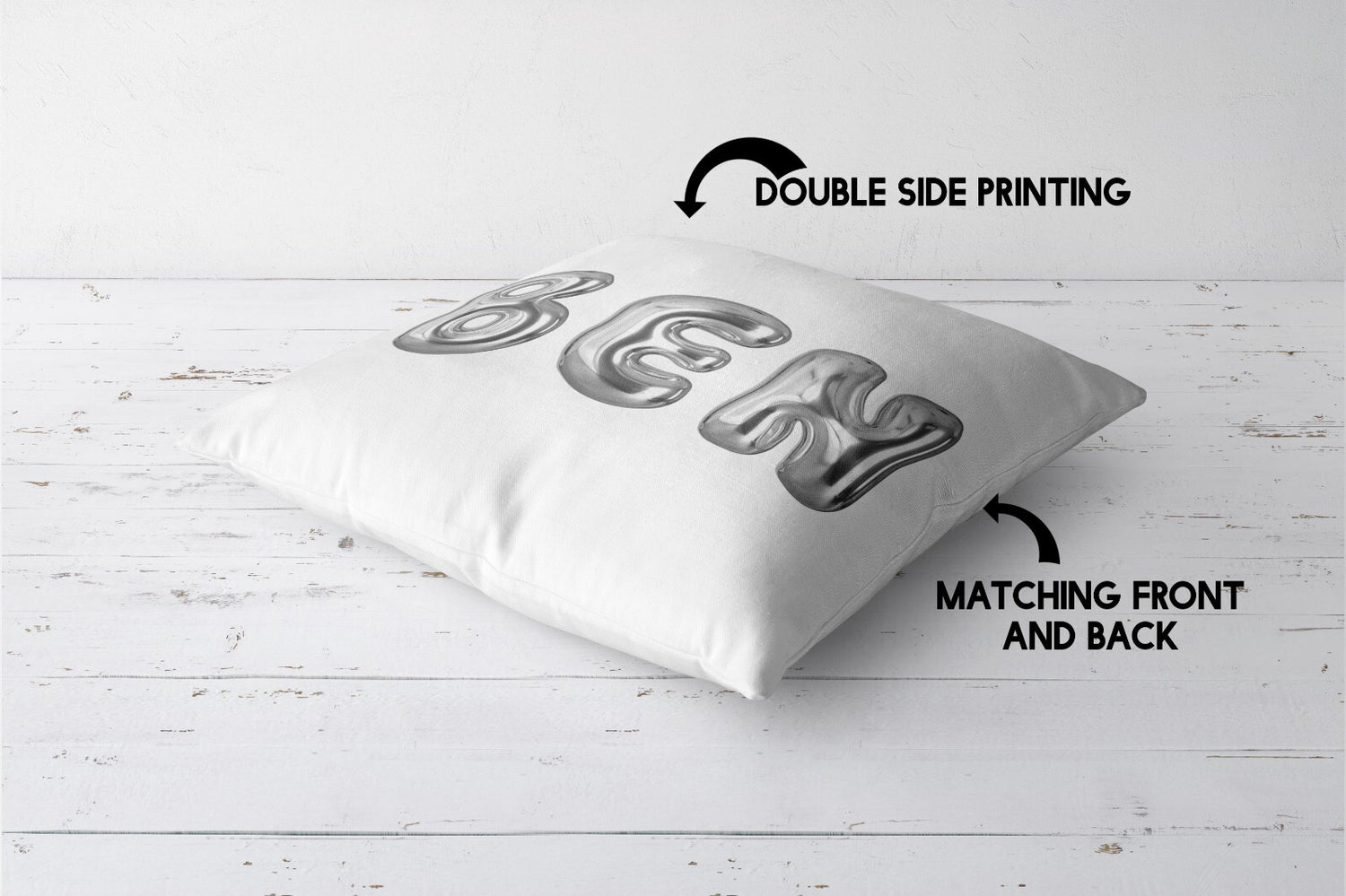 Personalised 3D Bubble Name Text Print Soft Square Filled Cushion Throw Decor