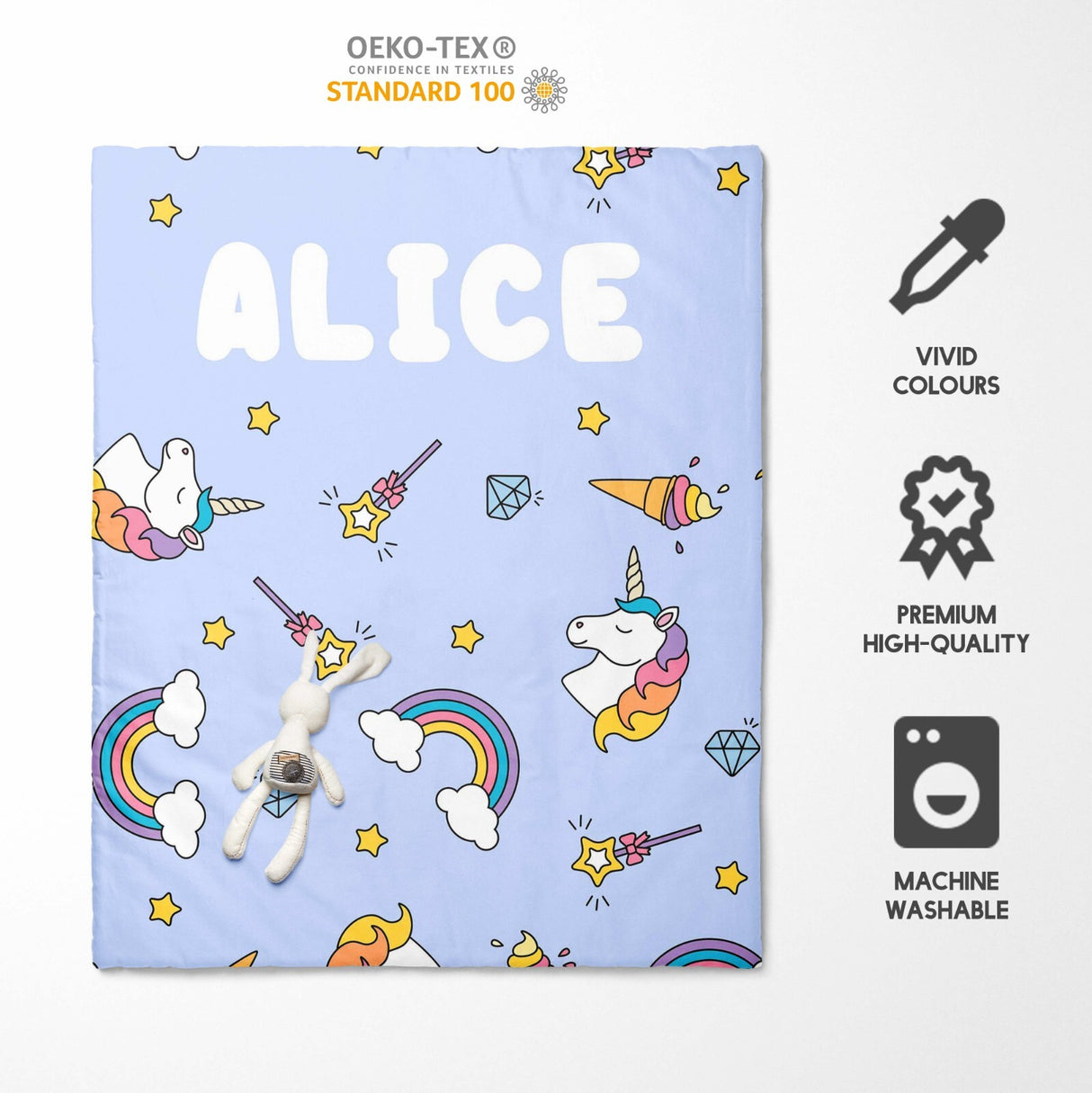 Personalised Custom Name Unicorn Ice Cream Kids Cot Bed Duvet Cover + Pillowcase