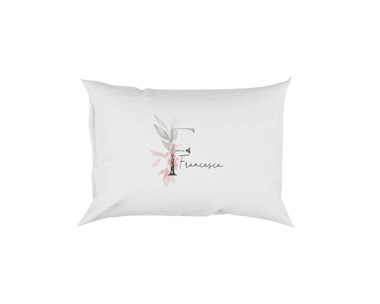 Personalised Your Name Gentle Botanical Blush Initial Letter Pillow Case Gift