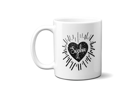 Personalised Name Love Heart Sparkles Coffee Tea Mug Gift 11oz Mug + Coaster