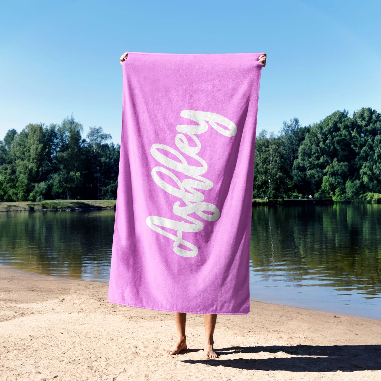Personalised Custom Name Plain Script Font Soft Absorbent Beach Bath Sheet Towel