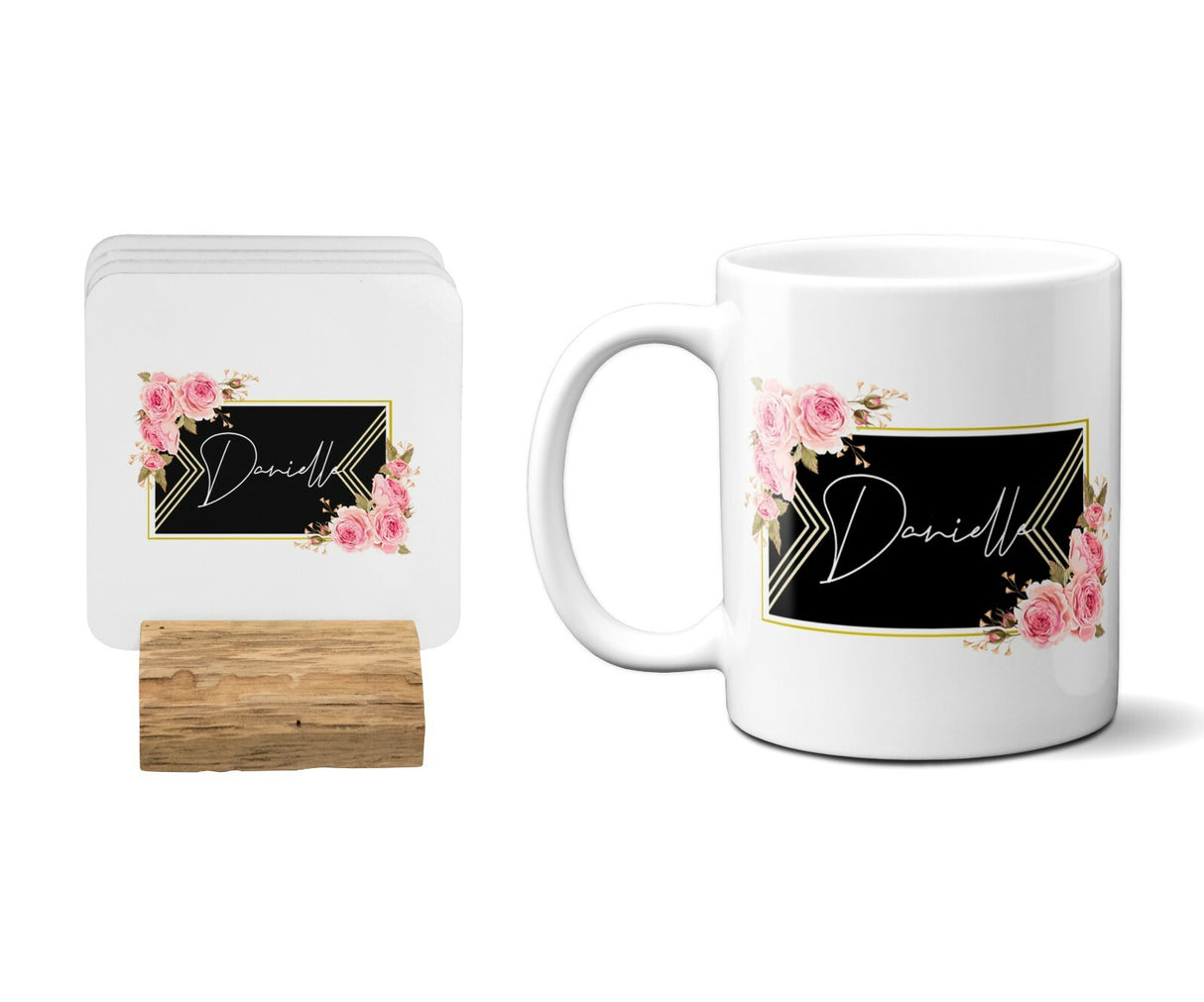 Black Gold Frame Floral Border Coffee Tea Mug 11oz Mug And Coaster Set Option