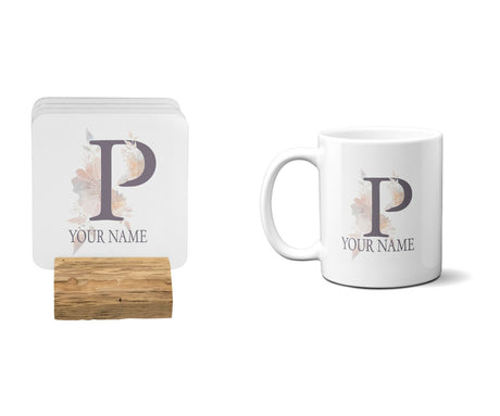 Personalised Misty Dusty Pastel Alphabet Floral Name Initial Letter Coffee Mug