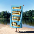 Personalised Name Gold Brick Letters Any Colour Absorbent Beach Bath Sheet Towel