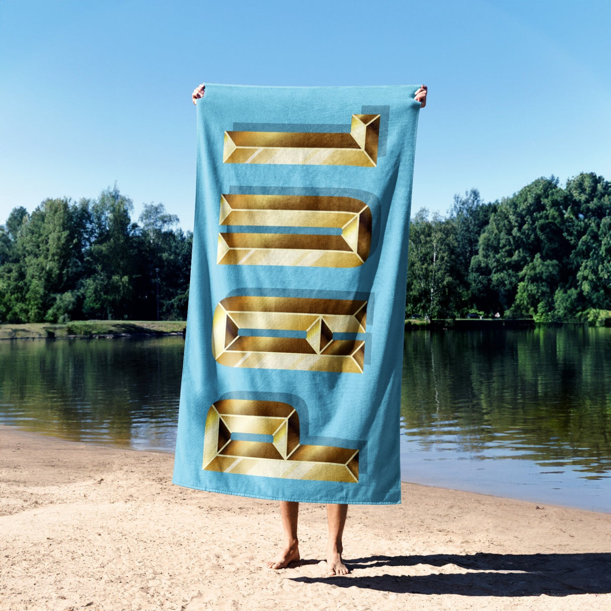 Personalised Name Gold Brick Letters Any Colour Absorbent Beach Bath Sheet Towel