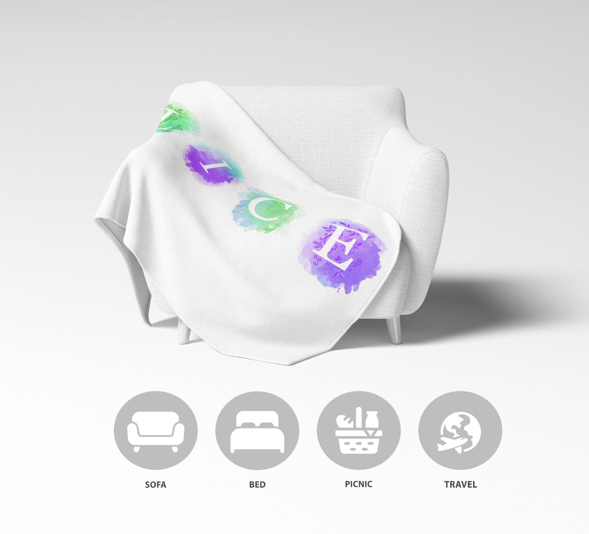 Personalised Name Watercolour Letter Novelty Soft Fleece Mink Blanket Gift Decor