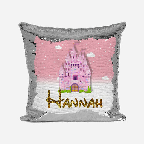 Personalised Name Shiny Sequin Magic Princess Castle Cushion Cover + Pillow Kids