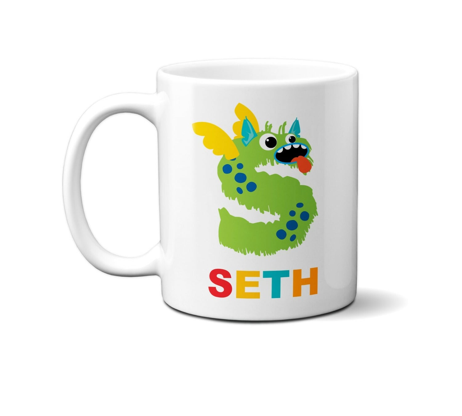 Personalised Children Monster Name Initial Letter Coffee Mug Gift 11oz Ceramic