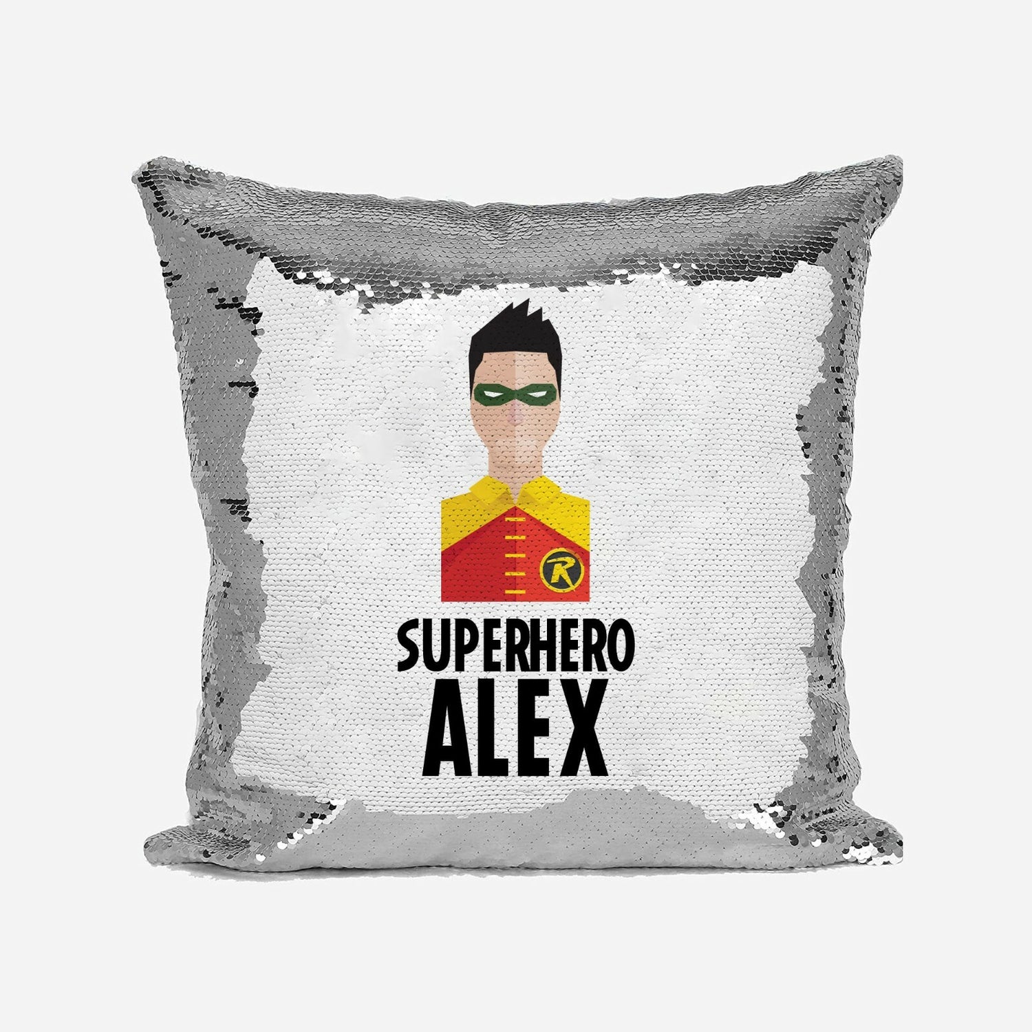 Superhero Personalised Name Kids Boys Sequin Magic Cushion Cover + Pillow