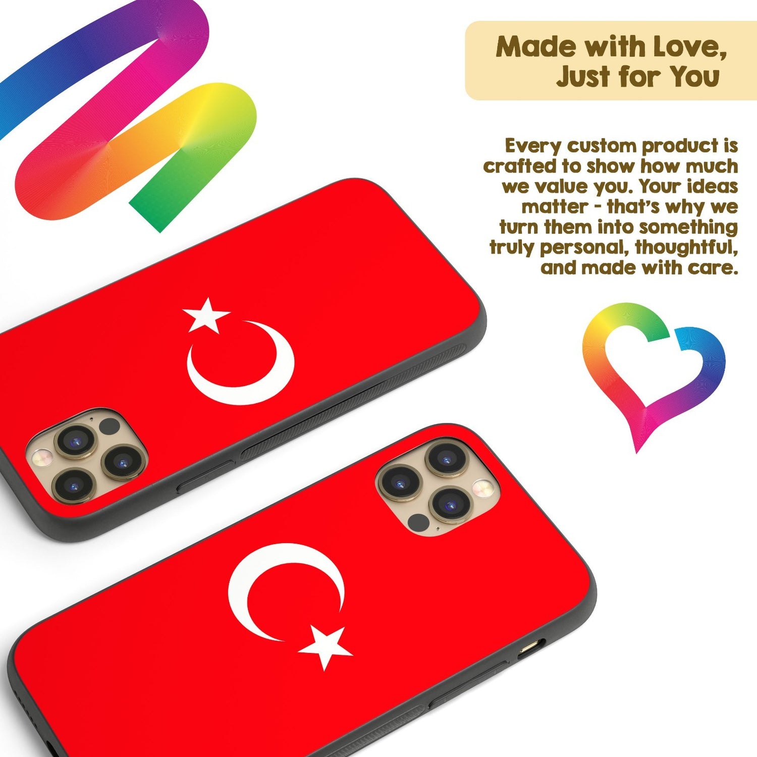 Turkey Flag Turkish Printed iPhone Case - Black TPU Cover Protector Custom Gift