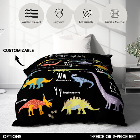 My Dinosaur Alphabet Personalised Custom Colour Soft Single Size Bed Duvet Cover