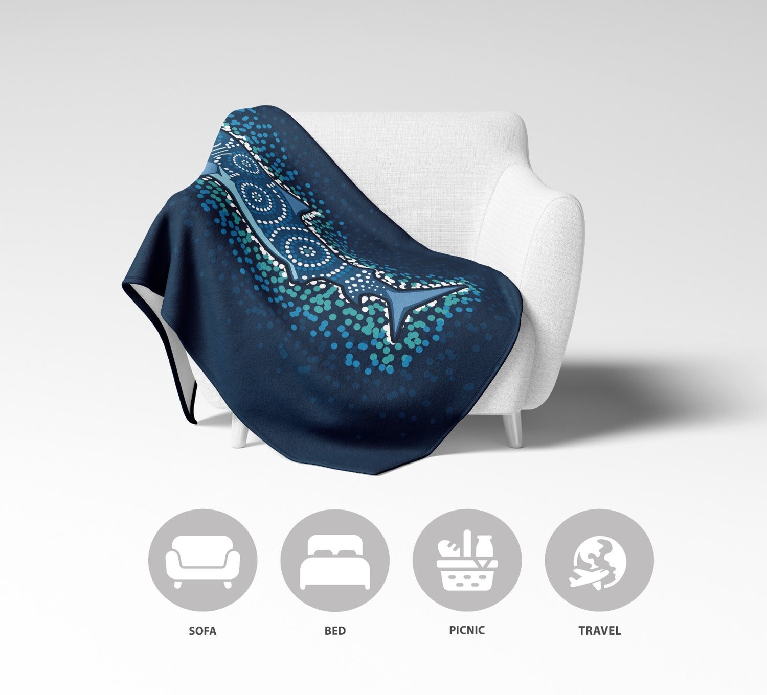 Custom Made Shark Ocean Sea Blue Design Printed Soft Warm Fleece Blanket Decor