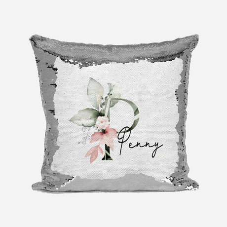 Personalised Gentle Botanical Blush Sequin Magic Cushion Cover + Pillow Kids