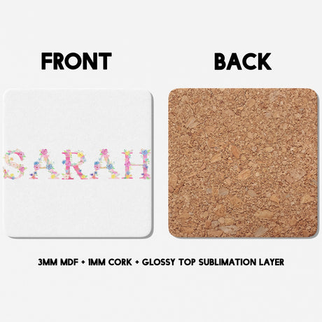 Personalised Pink Floral Alphabet Print Coffee Tea Mug Coaster Gift Him Her Girl