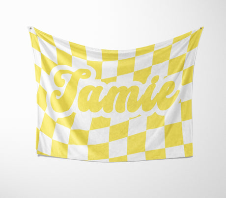 Personalised Custom Name Colour Retro Vans Check Soft Warm Fleece Blanket Decor