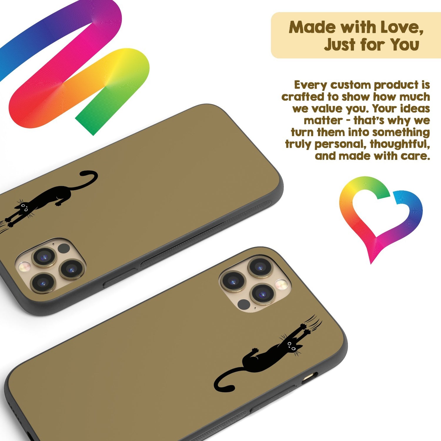 Black Cat Slipping Scratching Personalised Custom Cute Printed iPhone Black Case