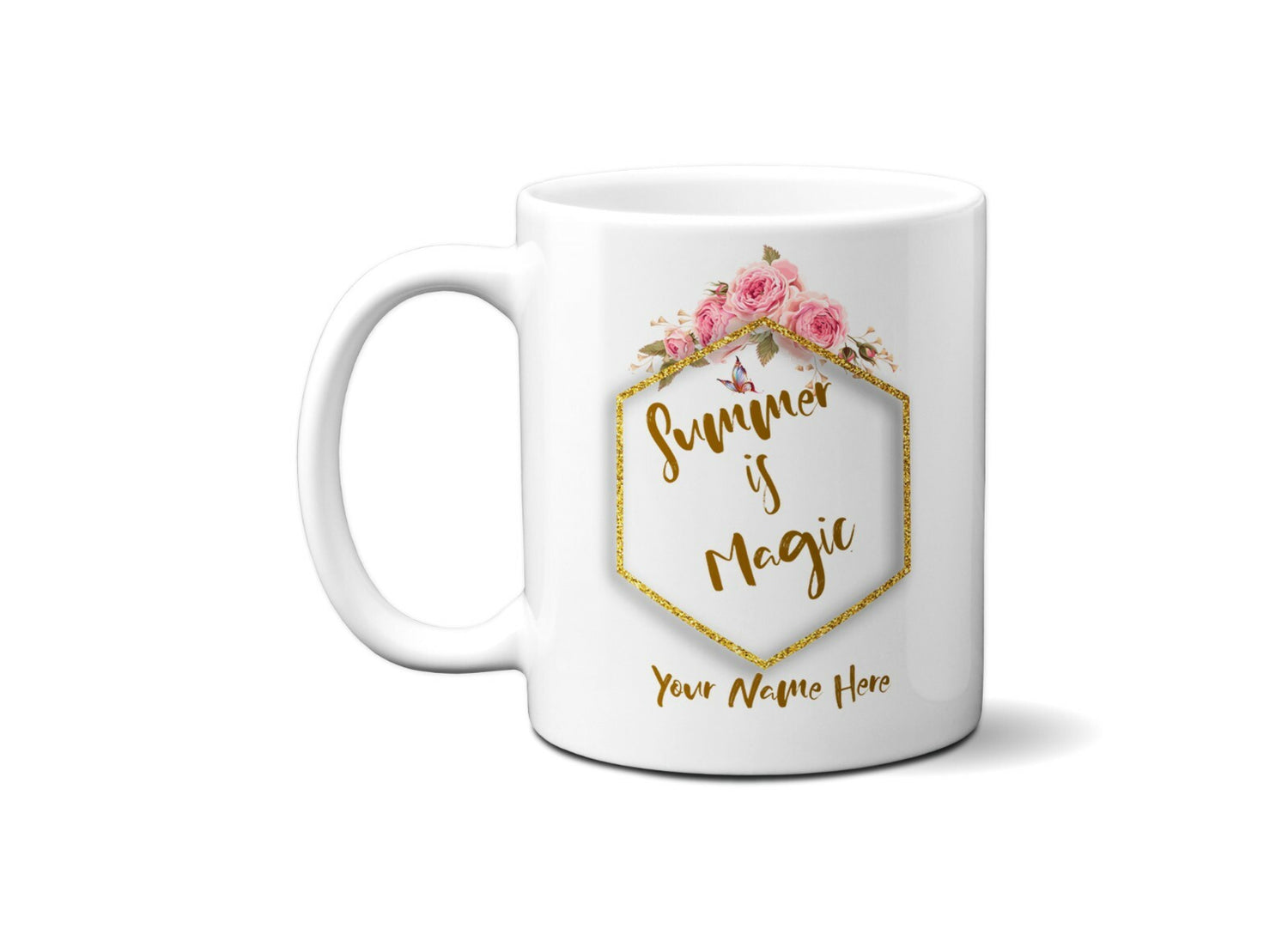 Summer is Magic Floral Frame Gold Coffee Tea Mug 11oz Mug And Coaster Set Option