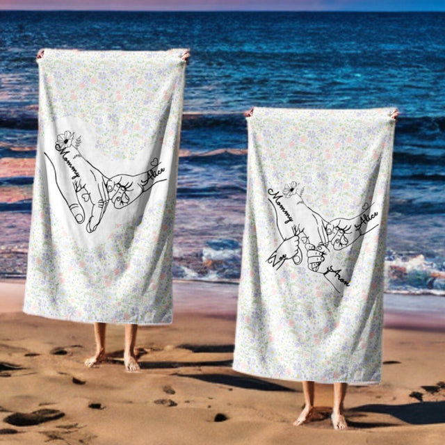 Personalised Mother's Day Custom Name Floral Absorbent Beach Bath Sheet Towel