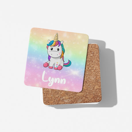 Personalised Custom Name Cute Rainbow Unicorn Mug & Coaster Set Gift for Kids