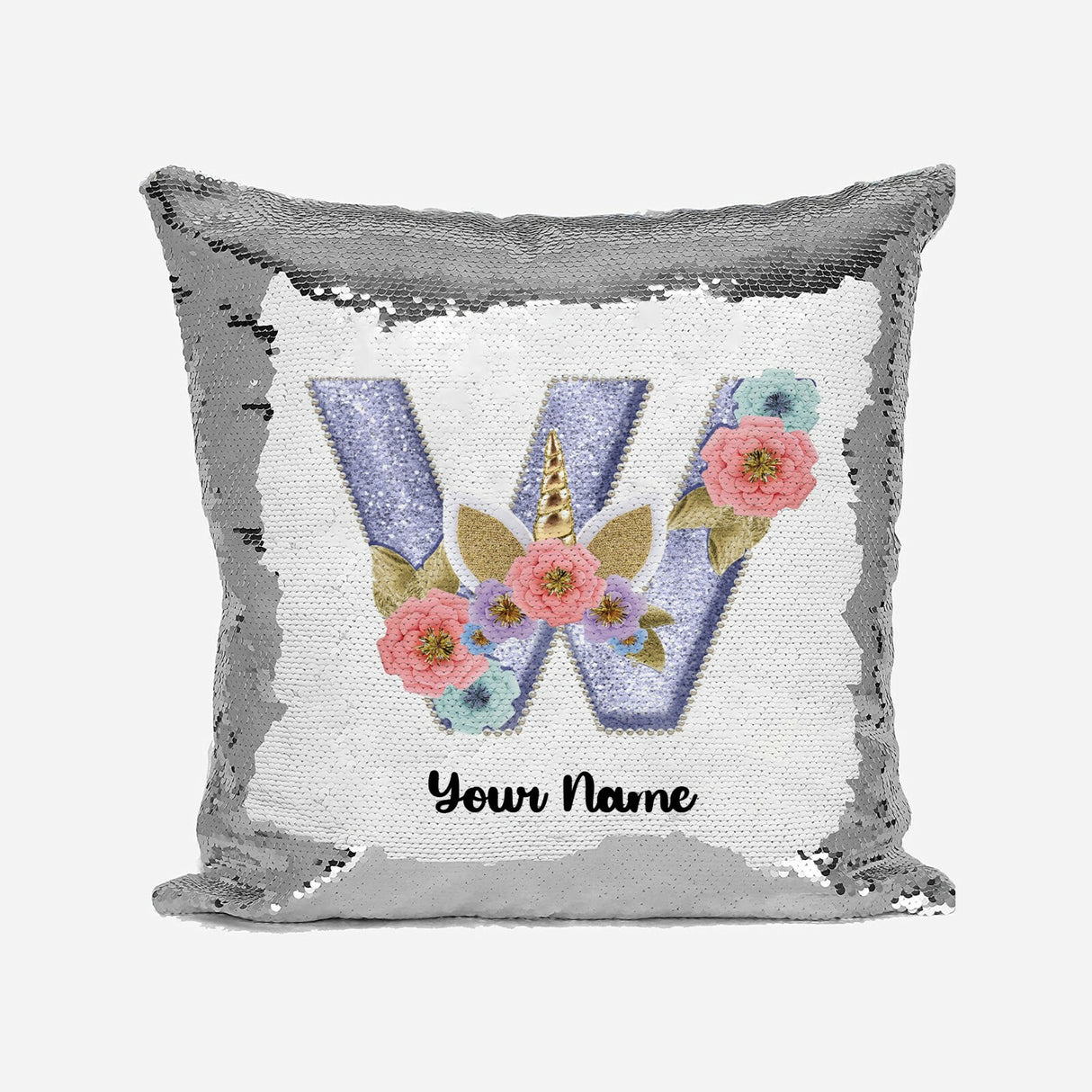 Personalised Unicorn Sparkly Monogram Alphabet Sequin Magic Cushion Cover+Pillow