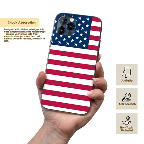 USA Flag America Printed iPhone Case Black TPU Cover Protector Custom Made Gift