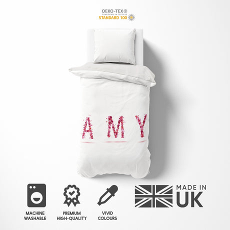 Personalised Any Name Pink Rose Petals Soft Single Size Novelty Bed Duvet Cover