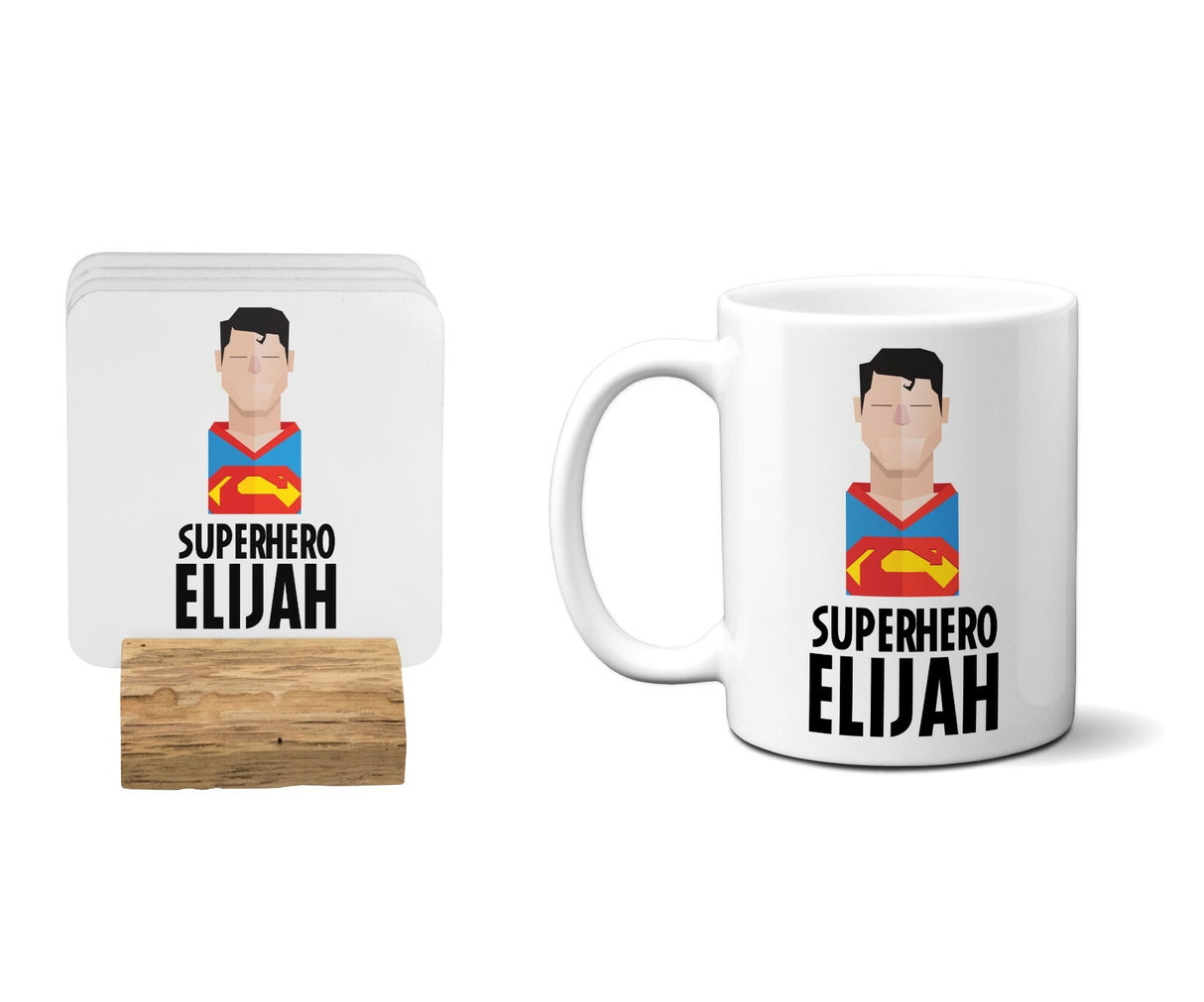 Superhero Personalised Name Kids Tea Coffee Drink Mug Gift Mug Set Coaster Cup
