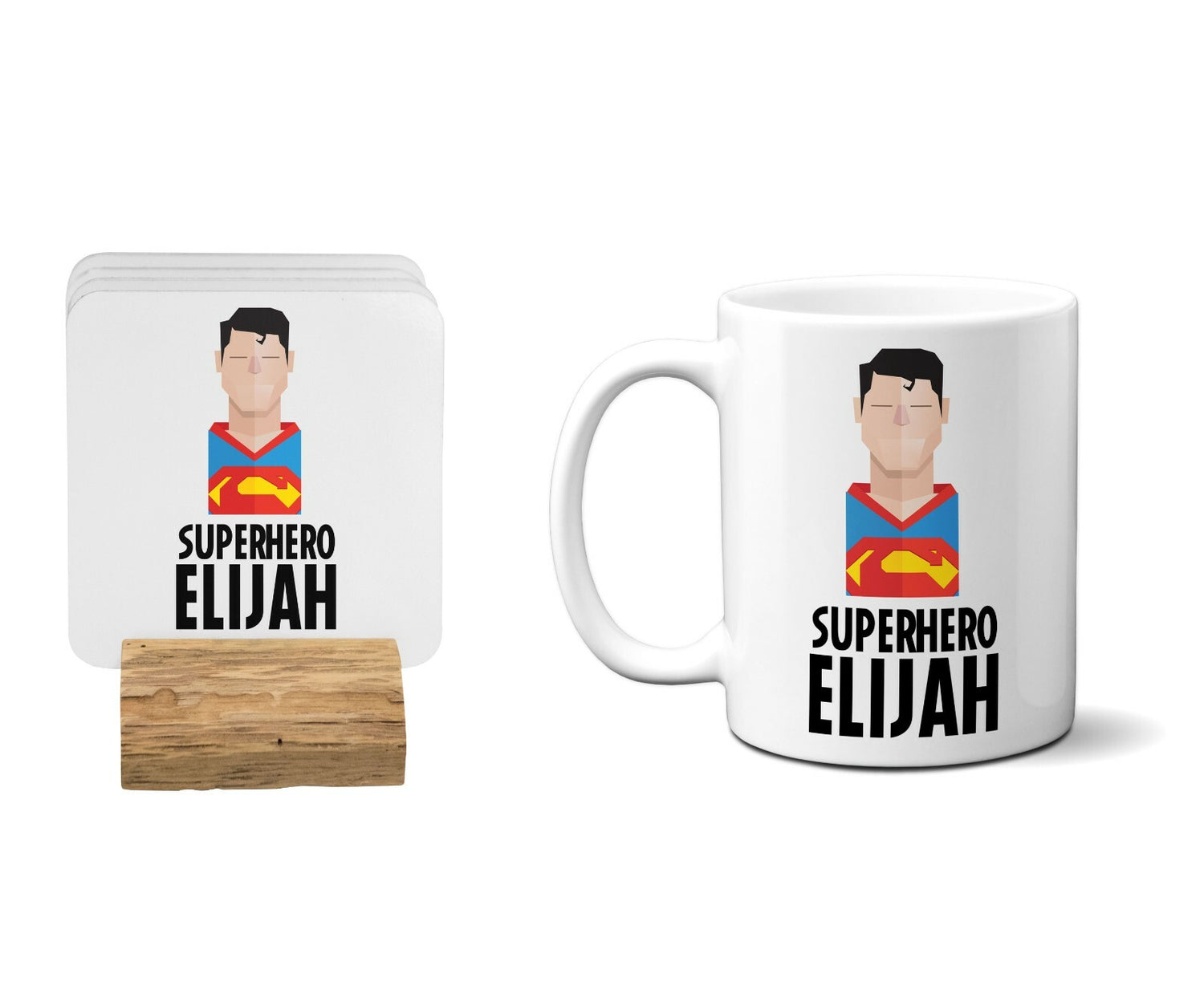 Superhero Personalised Name Kids Tea Coffee Drink Mug Gift Mug Set Coaster Cup