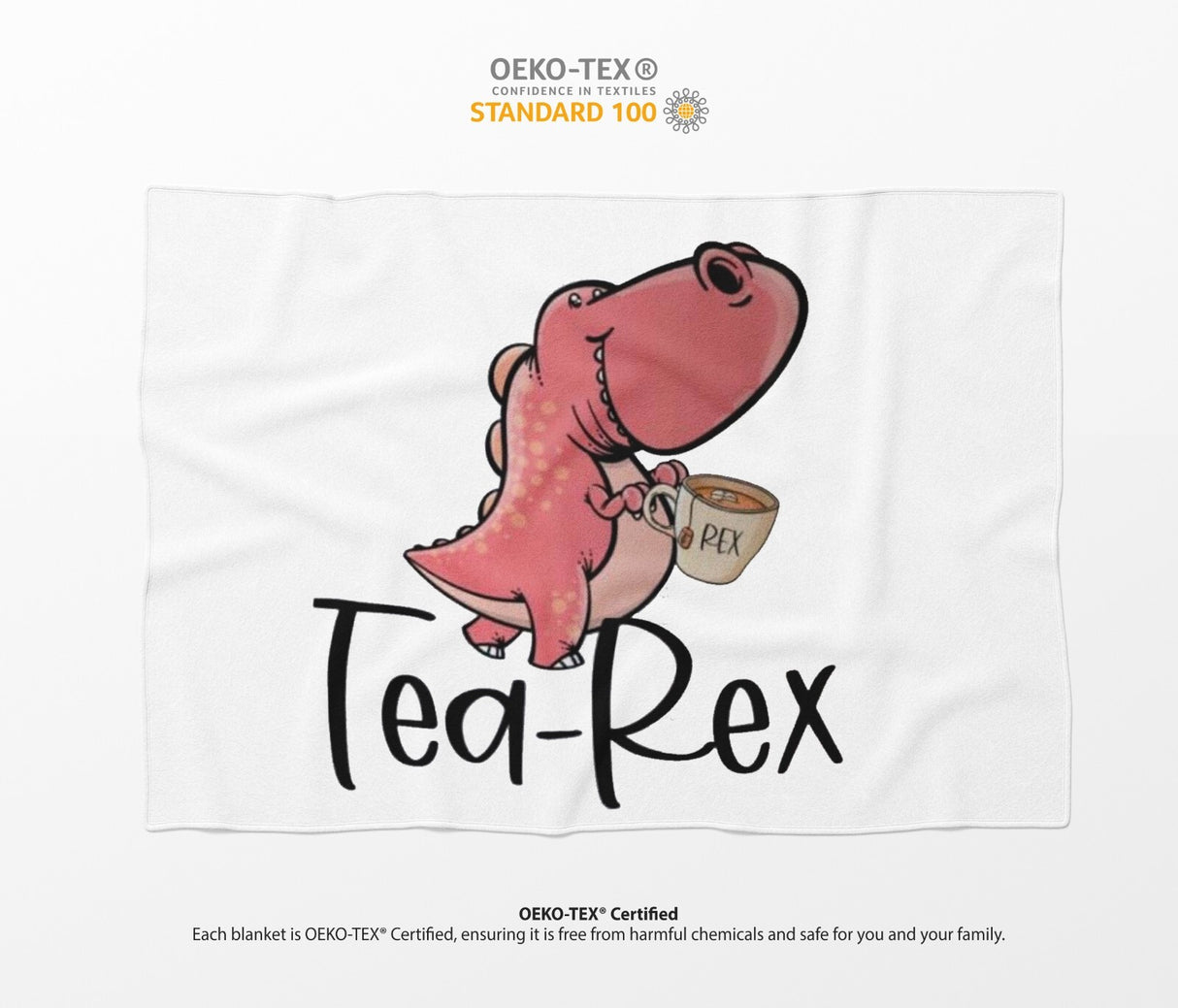 Tea Rex Dinosaur Dino Novelty Custom Any Colour Fleece Mink Blanket Throw Gift