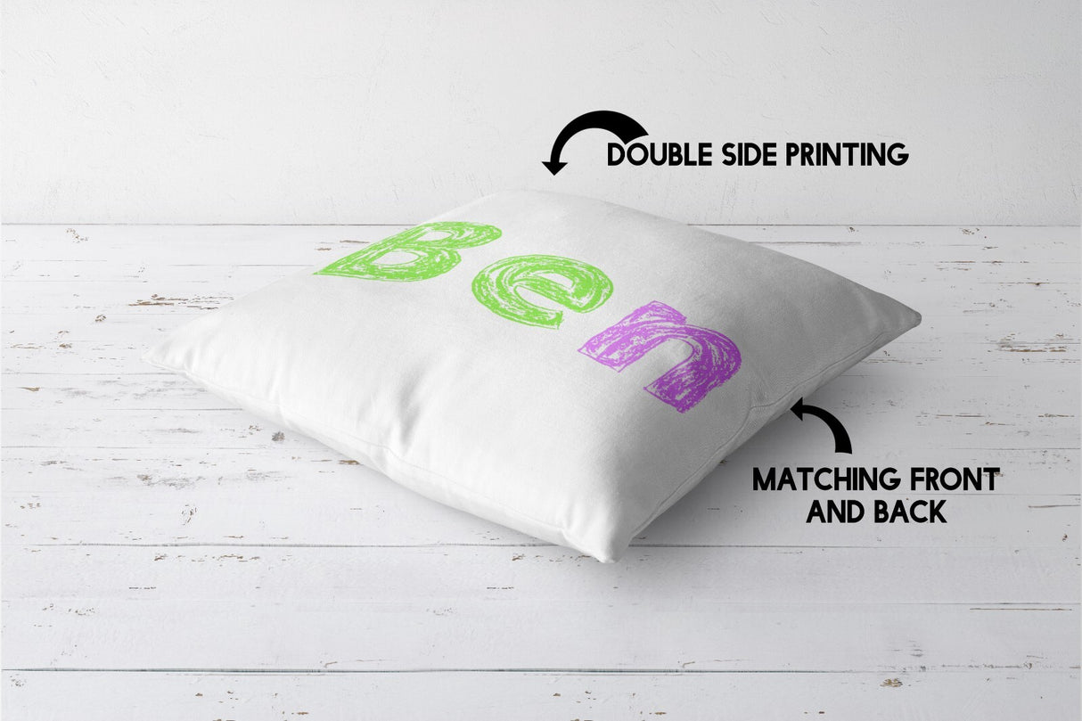 Personalised Name Colourful Retro Soft Square Filled Cushion Throw Decor Gift