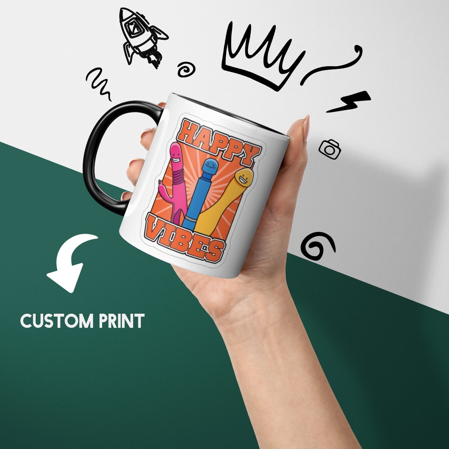 Happy Vibes Heat Sensitive Magic Colour Changing Mug Novelty Drink Cup