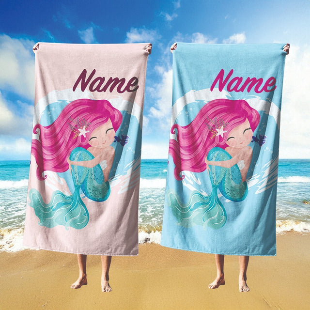 Personalised Custom Name Mythical Mermaid Absorbent Beach Bath Sheet Towel
